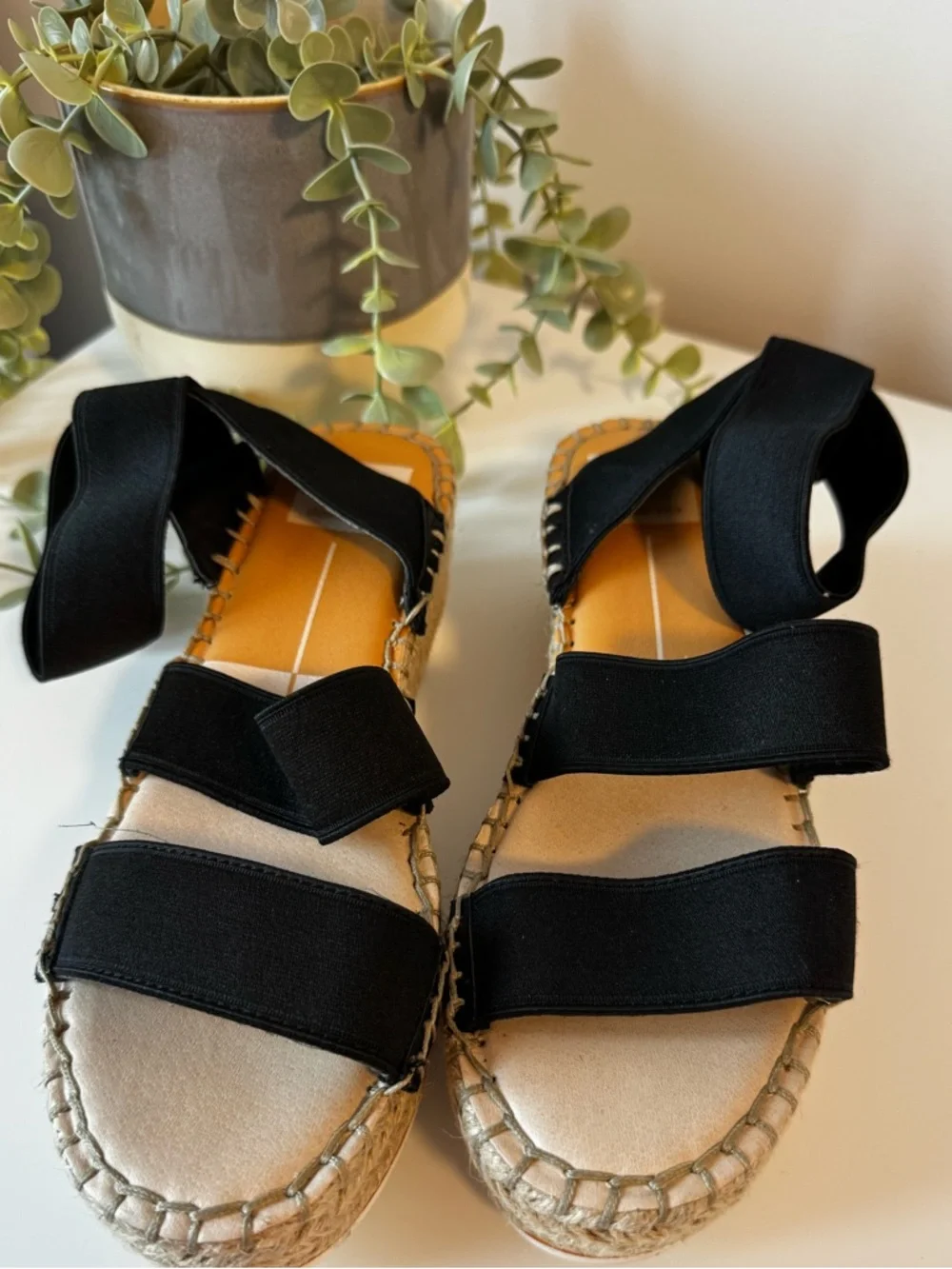 Dolce Vita platform espadrille sandals black elastic straps summer size 7.5